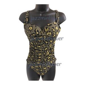 Betsey Johnson Leopard Print Swimsuit - Olive and Black